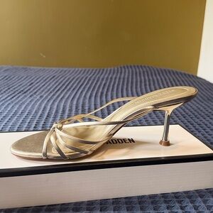 NEW! Steve Madden EDNA CHAMPAGNE LEATHER Metallic Strappy Heels